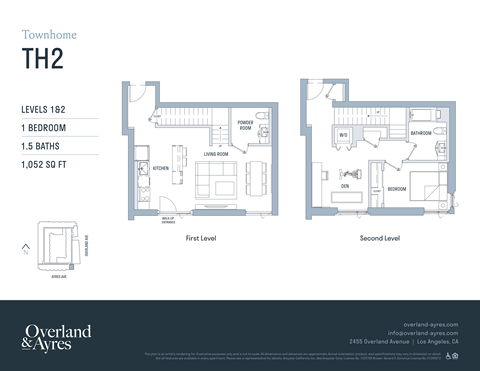 A floor plan for a townhome with two levels, including a living room, two bedrooms, and a bathroom.